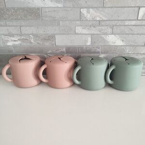 LIKE NEW Set of Four Silicone Sippy Cups in Pink and Green